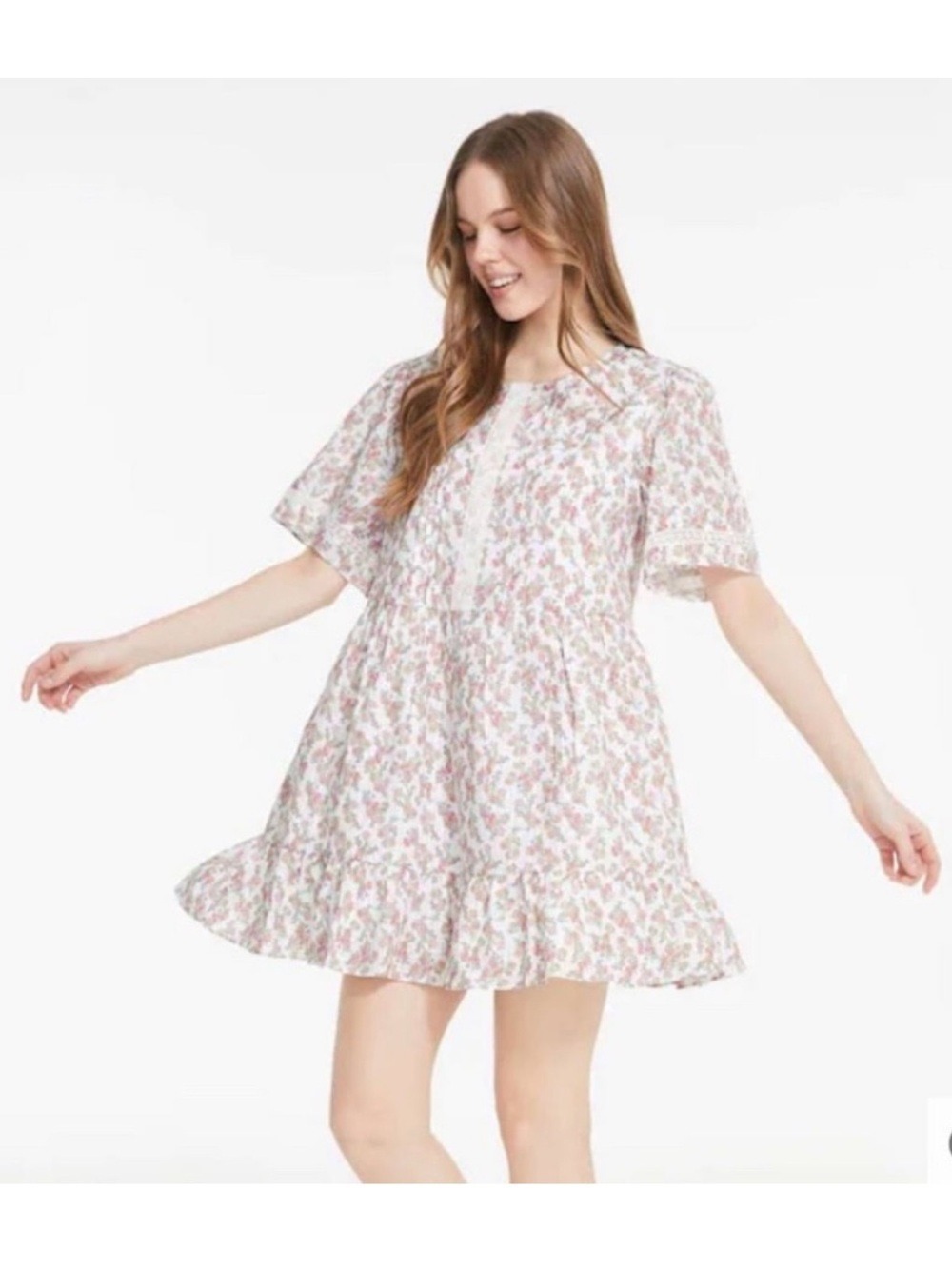 Jillian Harris Blushing Flower Tiered short Babydoll Cotton Dress, size S